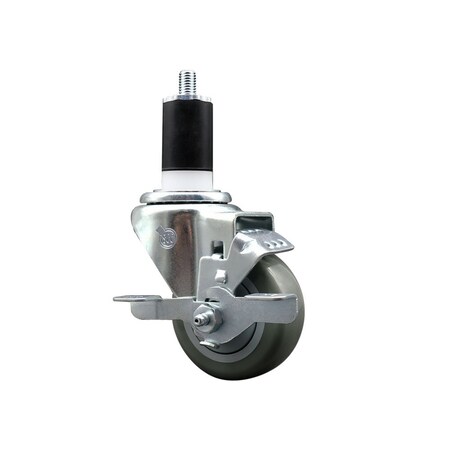 Service Caster 3'' SS Gray Poly Swivel 1-1/2'' Expanding Stem Caster with Brake SCC-SSEX20S314-PPUB-TLB-112